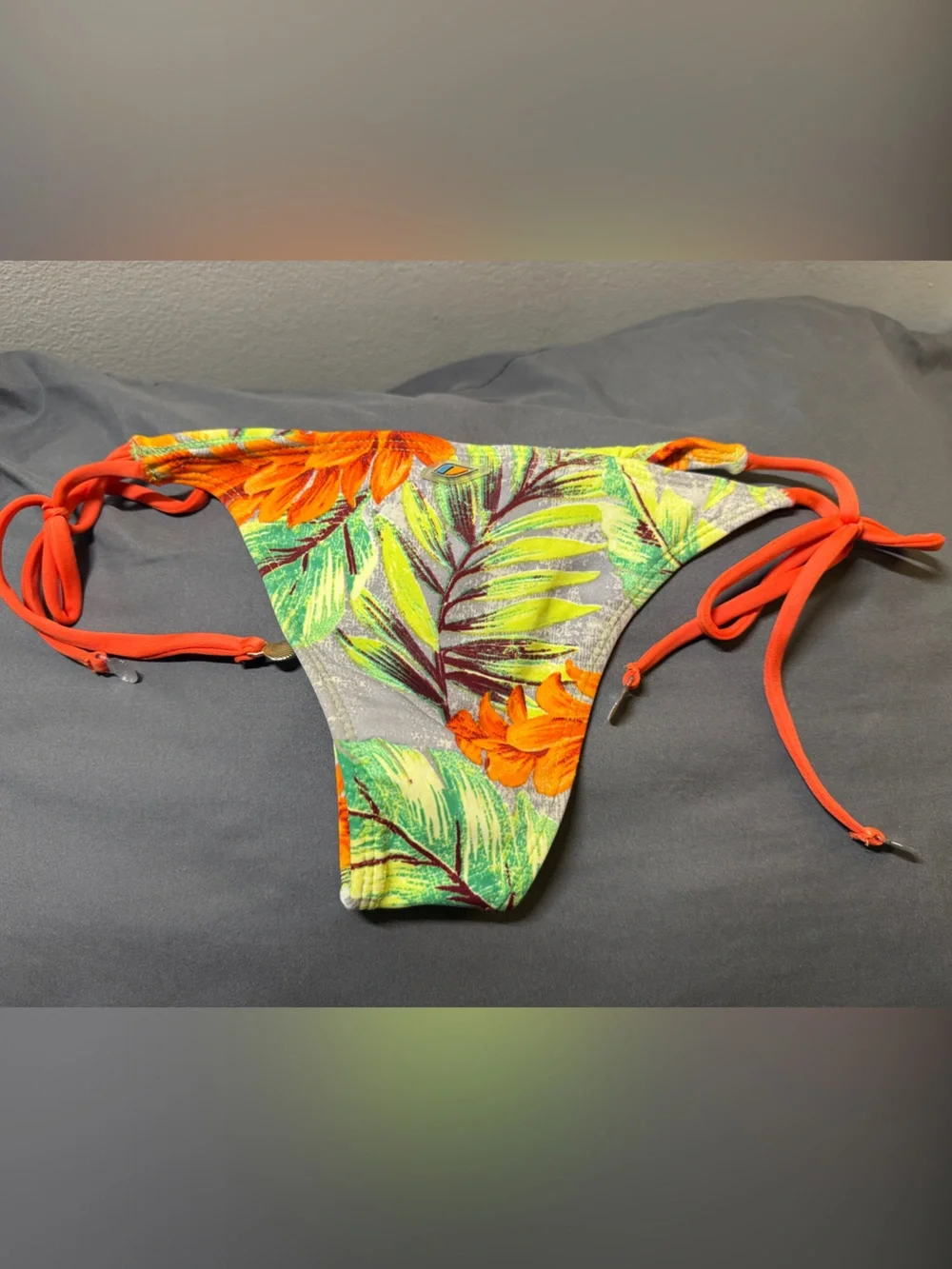 Tropical Tie-Side Bikini Bottom — Neon Green & Orange Floral